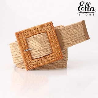 Ellastore123 เข็มขัดถัก หัวเข็มขัดสี่เหลี่ยม ปรับได้ สไตล์โบฮีเมียน สําหรับผู้หญิง