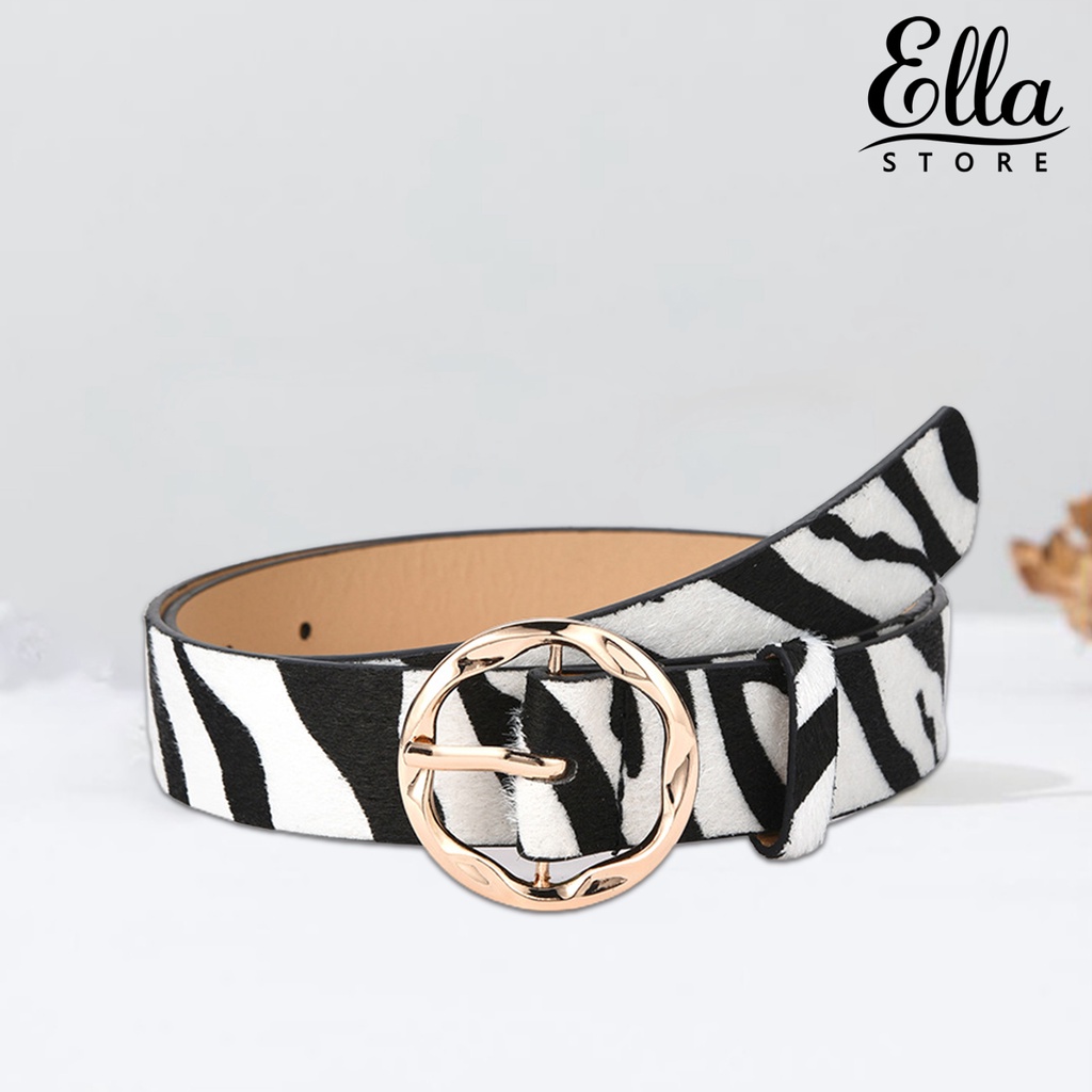 ellastore123-เข็มขัดหนังงูเทียม-ลายเสือดาว-ปรับได้-แฟชั่นสําหรับผู้หญิง