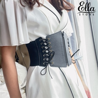 Ellastore123 เข็มขัดหนังเทียม แบบผูกเชือก ยืดหยุ่น กันฉีกขาด สไตล์วินเทจ สําหรับผู้หญิง