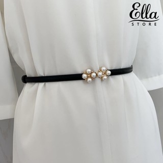 Ellastore123 เข็มขัดโซ่ ประดับมุกเทียม หรูหรา เข้ากับทุกการแต่งกาย สําหรับผู้หญิง