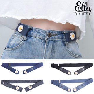 Ellastore123 เข็มขัดคาดเอว ลายดอกไม้ ปรับได้ ไม่ต้องเจาะรู สําหรับตกแต่งกางเกงยีน