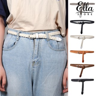 Ellastore123 เข็มขัดเชือกถัก ปรับได้ สีพื้น สไตล์วินเทจ ปรับได้ เครื่องประดับแฟชั่น สําหรับผู้หญิง