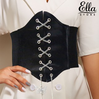 Ellastore123 เข็มขัดหนังเทียม จี้ผีเสื้อ สําหรับผู้หญิง