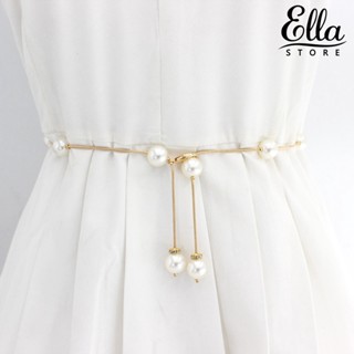 Ellastore123 เข็มขัดโซ่อะคริลิค ประดับไข่มุก ปรับได้ สําหรับผู้หญิง