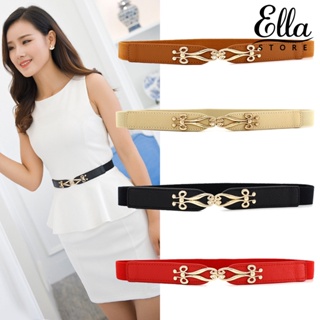 Ellastore123 เข็มขัดคาดเอว หนังเทียม ยืดหยุ่น ปรับขนาดได้ ใส่สบาย สีตัดกัน สําหรับผู้หญิง