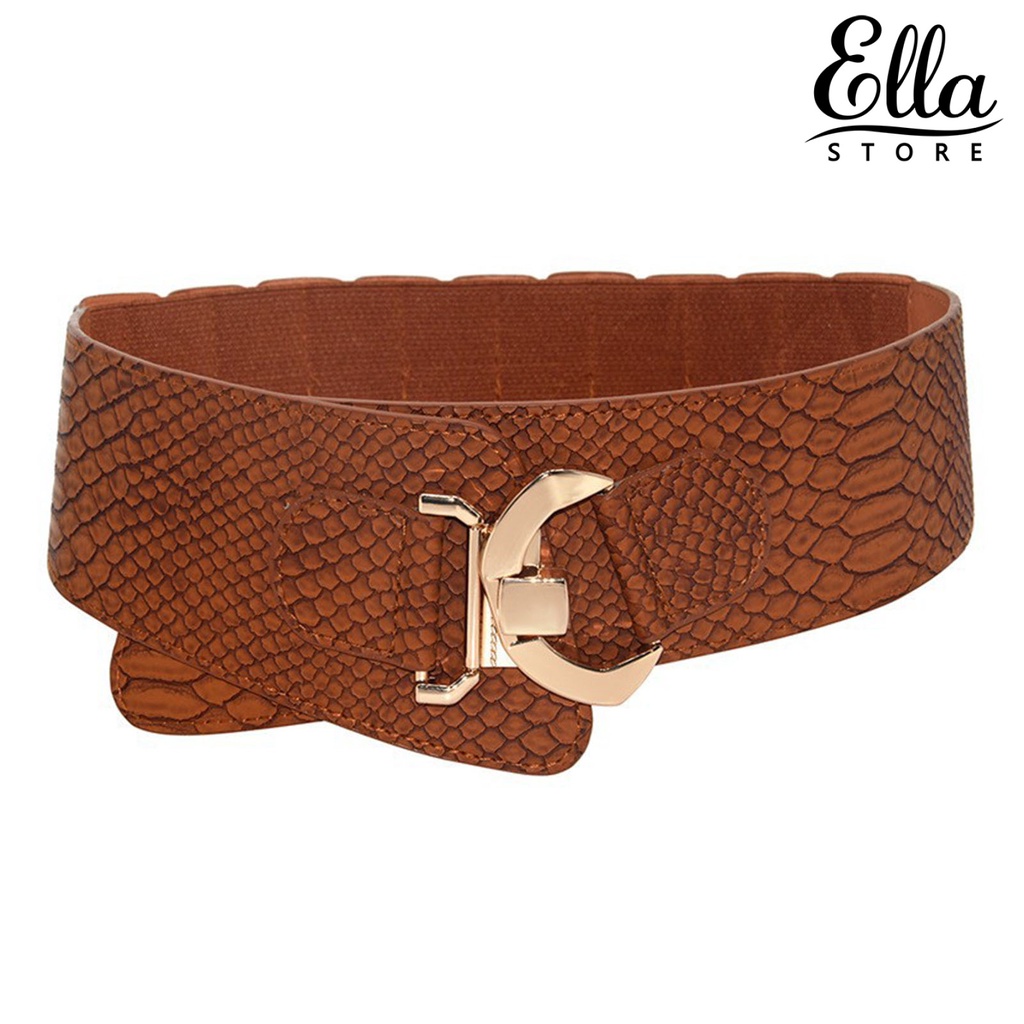 ellastore123-เข็มขัดหนังเทียม-หัวเข็มขัดกว้าง-ยืดหยุ่น-เครื่องประดับ-สําหรับผู้หญิง