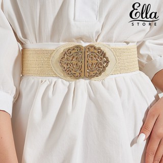 Ellastore123 เข็มขัดผู้หญิง สายรัดกว้าง สีพื้น ความยืดหยุ่นสูง สลิมฟิต ป้องกันการแตกหัก จับคู่เสื้อผ้า หัวเข็มขัดอัลลอย ล้างทําความสะอาดได้ ผู้หญิง สายรัดเอว เสื้อผ้า อุปกรณ์เสริม