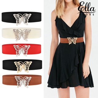 Ellastore123 เข็มขัดรัดเอว ยืดหยุ่นสูง ลายผีเสื้อ สีพื้น สําหรับผู้หญิง