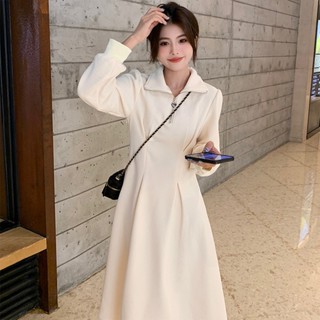 ชุดเดรสแขนยาว ผ้ากํามะหยี่ แต่งซิปครึ่ง เอวแคบ แฟชั่นฤดูใบไม้ร่วง และฤดูหนาว สําหรับผู้หญิง 2023