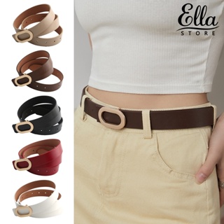 Ellastore123 เข็มขัดหนังเทียม กว้าง ปรับได้ หลายรู สีพื้น หัวเข็มขัดโลหะ ป้องกันการแตกหัก ทนทาน สไตล์วินเทจ สําหรับผู้หญิง