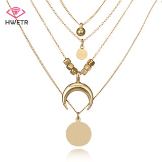 Hwetr สร้อยคอโชคเกอร์ จี้พระจันทร์เสี้ยว หลายชั้น เครื่องประดับ สําหรับผู้หญิง