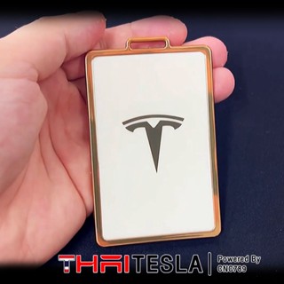 เคส ปลอกกุญแจ Tesla ใส่คีย์การ์ด กุญแจรถ สีขาว ขอบทอง Model 3, Model Y Premium