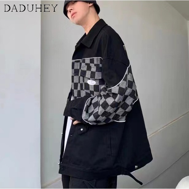 daduhey-mens-american-style-high-street-hiphop-classic-style-denim-jacket-ins-fashion-casual-retro-chessboard-plaid-top