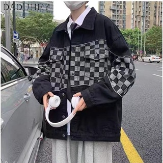 DaDuHey🔥 American Style High Street Hiphop Classic Style Denim Jacket Mens Ins Fashion Casual Retro Chessboard Plaid Top