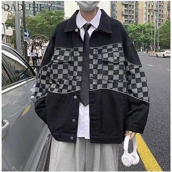 daduhey-american-style-high-street-hiphop-classic-style-denim-jacket-mens-ins-fashion-casual-retro-chessboard-plaid-top