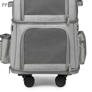 PP กระเป๋าใส่สัตว์เลี้ยงแบบสองช่อง กระเป๋าเป้สะพายหลังแมวพับได้ พร้อมล้อรถเข็นสำหรับเดินท่องเที่ยว