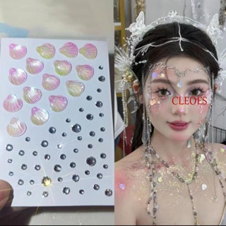 Cleoes สติกเกอร์เพชรเทียม รูปใบหน้า 3D แบบใช้แล้วทิ้ง สีสดใส สําหรับตกแต่งเครื่องสําอาง เทศกาล