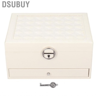 Dsubuy Jewelry Box Double Layer Embedded Mirror Storage Case W/Lock Drawer US
