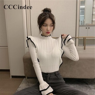 Cccindee ใหม่ เสื้อกันหนาว คอกลม แขนยาว สีตัดกัน เข้ากับทุกการแต่งกาย แฟชั่นสําหรับผู้หญิง 2023