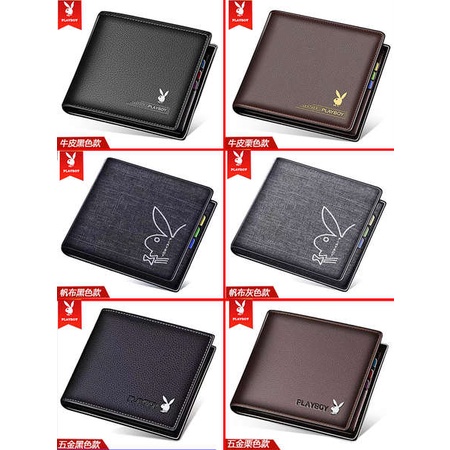 กระเป๋าสตางค์ผู้ชาย-playboy-men-short-genuine-leather-wallet-2023-กระเป๋าสตางค์ใบขับขี่-cowhide-ใหม่