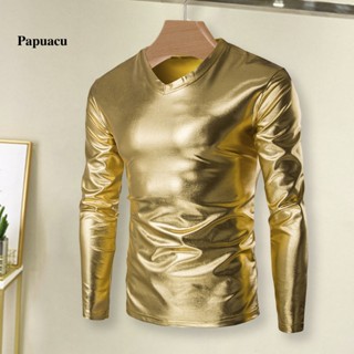 Papu เสื้อเชิ้ตแขนยาว คอวี สีบรอนซ์ มีประสิทธิภาพ สําหรับผู้ชาย ปาร์ตี้ งานพรอม