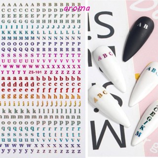 Aroma สติกเกอร์ ลายตัวอักษร 26 ตัว บางมาก หลากสี สําหรับติดตกแต่งเล็บ 1 ชิ้น