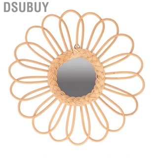 Dsubuy Hanging Makeup Mirror High Definition Round Rattan Exquisite Durable for Bedroom Wall Decoration