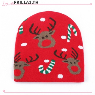 Faccfki หมวกบีนนี่ ผ้าถักอะคริลิค แบบหนา ลายคริสต์มาส กวางเอลก์น่ารัก ให้ความอบอุ่น กลางแจ้ง