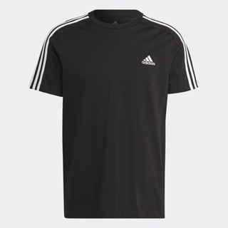 adidas ไลฟ์สไตล์ เสื้อยืดผ้าซิงเกิลเจอร์ซีย์ Essentials 3-Stripes ผู้ชาย สีดำ IC9334