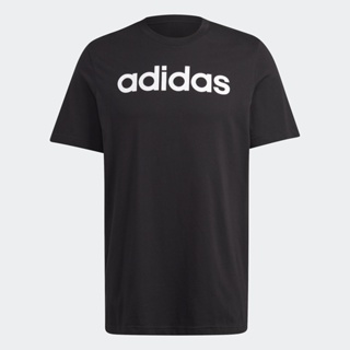 adidas ไลฟ์สไตล์ เสื้อยืดผ้าซิงเกิลเจอร์ซีย์ปักโลโก้แนวนอน Essentials ผู้ชาย สีดำ IC9274