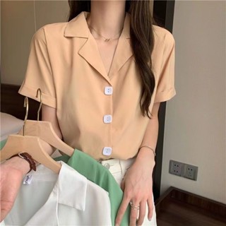 เสื้อเชิ้ตแขนสั้น คอปกสูท ขนาดใหญ่ สไตล์เกาหลี และญี่ปุ่น แฟชั่นฤดูร้อน