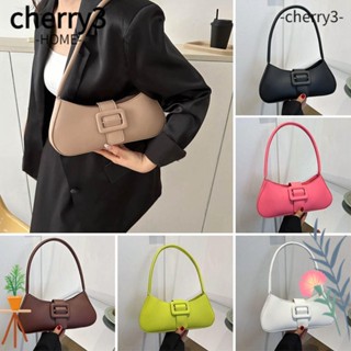 Cherry3 กระเป๋าถือ กระเป๋าสะพายไหล่ หนัง PU สีพื้น สําหรับผู้หญิง