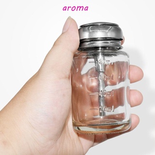 Aroma ขวดปั๊มน้ํายาล้างเล็บ แบบกด สเตนเลสใส ทรงกลม แบบพกพา สําหรับผู้หญิง