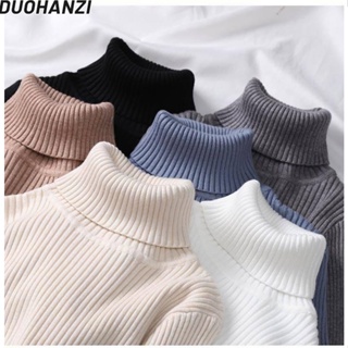 Duohanzi เสื้อกันหนาวแขนยาว คอสูง เข้ารูป ให้ความอบอุ่น สีพื้น สไตล์เกาหลี สําหรับผู้หญิง