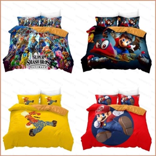 23 The Super Mario Bros 3in1 ชุดเครื่องนอน ผ้าปูที่นอน ผ้าห่ม ผ้านวม ห้องนอน ล้างทําความสะอาดได้ สะดวกสบาย ชุดอยู่บ้าน
