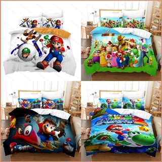 23 The Super Mario Bros 3in1 ชุดเครื่องนอน ผ้าปูที่นอน ผ้าห่ม ผ้านวม ซักทําความสะอาดได้ สะดวกสบาย สําหรับหอพักนักเรียน บ้าน