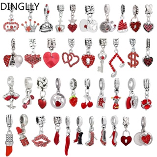 Dinglly จี้โลหะผสม รูปมงกุฎหัวใจ สีแดง สําหรับทําเครื่องประดับ แก้วไวน์ Diy