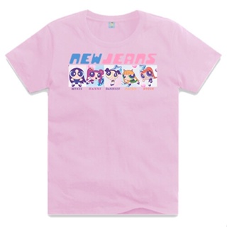 เสื้อยืดคุณภาพดี    Summer womens T-shirt KPOP New Jeans round neck cotton short sleeved newjeans anime print street we