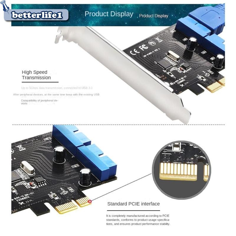 btm-การ์ดควบคุมความเร็วสูง-pcie-เป็น-20pin-usb3-0-pcie-x1-เป็น-2-พอร์ต-usb3-0-2-ชิ้น