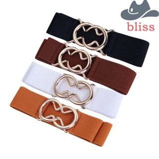 Bliss เข็มขัดยางยืด หัวเข็มขัดกลม สีทอง เรขาคณิต สีพื้น ตกแต่งชุดเดรสผู้หญิง