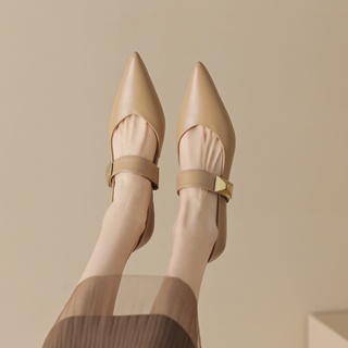 รองเท้าคัทชู สูง 2 นิ้ว 34-39 หัวแหลม หนังนิ่ม คาดสายหน้าเท้า รองเท้าผู้หญิง พรีออเดอร์ YJ161