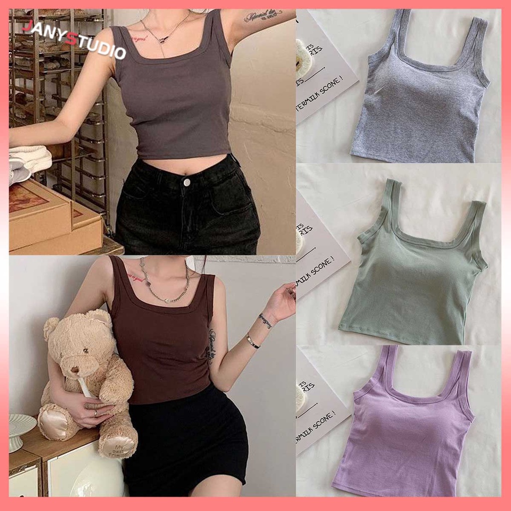 พร้อมส่ง-เสื้อกล้ามครอปเเฟชั่น-เสื้อกล้ามสายเดี่ยว-สไตล์-y2k-ฟองน้ำในตัว