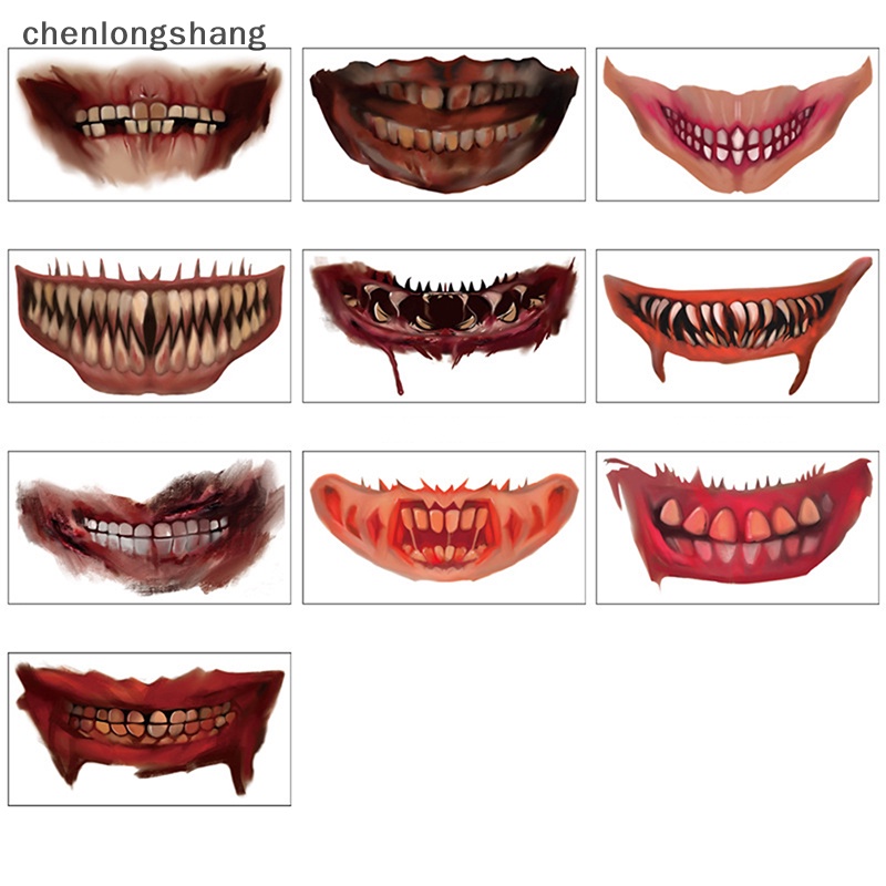 chenlongshang-สติกเกอร์รอยสัก-ปากใหญ่-ลายฮาโลวีน-diy-1-แผ่น-en