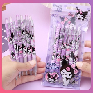 Creative 6 ชิ้น/เซ็ตชุดปากกาเจล Sanrio Rollerball ปากกาการ์ตูนอะนิเมะ Kuromi My Melody Cinnamoroll เครื่องเขียน 0.5 มม.สีดำสำหรับอุปกรณ์นักเรียน [COD]