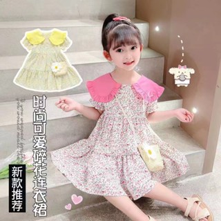 พร้อมส่ง ชุดเดรสกระโปรงลําลอง แขนตุ๊กตา คอตุ๊กตา ลายดอกไม้ ระบายอากาศ ทรงหลวม หลากสี แฟชั่นฤดูร้อน สไตล์เกาหลี สําหรับเด็กผู้หญิง