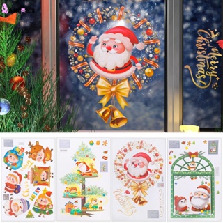 สติกเกอร์โปสเตอร์ ลายซานตาคลอส สโนว์แมน กวาง เกล็ดหิมะ สําหรับตกแต่งต้นคริสต์มาส กระจก หน้าต่าง ปีใหม่