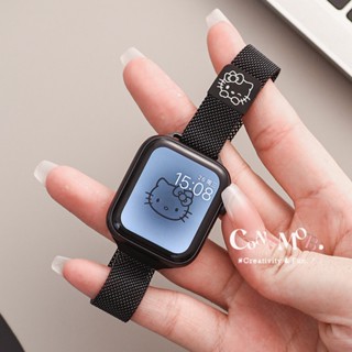 สายนาฬิกาข้อมือ โลหะผสม ลายการ์ตูนคิตตี้น่ารัก สําหรับ iwatch Series 8 7 6 SE 5 4 3 2 1 iwatch 45 มม. 44 มม. 41 มม. 40 มม. 38 มม. 42 มม.