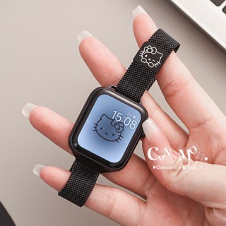 สายนาฬิกาข้อมือ โลหะผสม ลายการ์ตูนคิตตี้น่ารัก สําหรับ iwatch Series 8 7 6 SE 5 4 3 2 1 iwatch 45 มม. 44 มม. 41 มม. 40 มม. 38 มม. 42 มม.