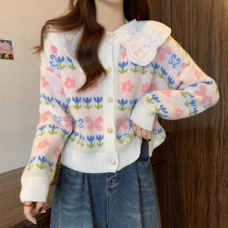 เสื้อคาร์ดิแกนกันหนาว แต่งระบาย พิมพ์ลายลูกไม้ ดอกไม้ แฟชั่นฤดูใบไม้ร่วง และฤดูหนาว สไตล์โลลิต้า สําหรับผู้หญิง