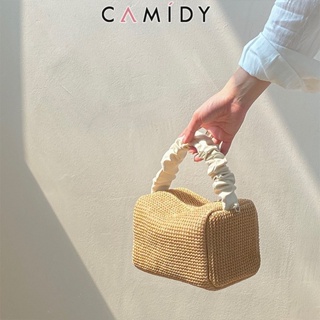 Camidy กระเป๋าสานฟางผู้หญิงสาวใหม่ย้อนยุคพับตีสีมือถือกระเป๋าสี่เหลี่ยมทุกการแข่งขันแนวทแยงกระเป๋าอินเทรนด์